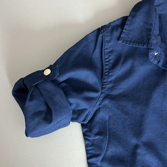 GAP Blue Button Down Shirt Long Sleeve Linen Cotton Blend - Picture 7 of 7